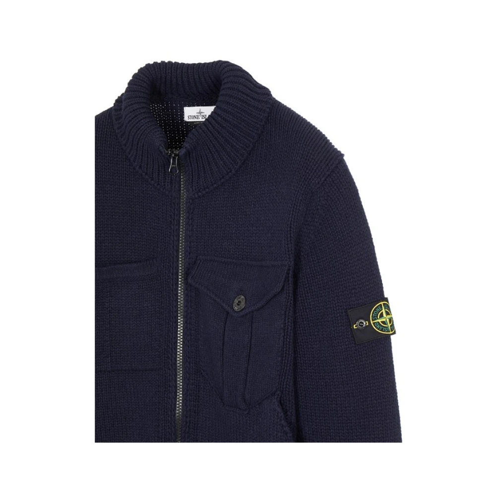 Stone Island Wolmix Cardigan Jacket Blue Heren