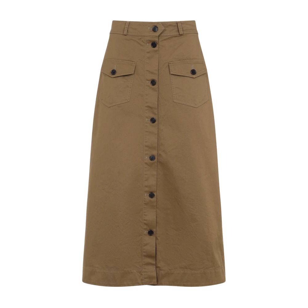 Saint Laurent Bruine Katoenen Lange Rok met Zakken Brown Dames