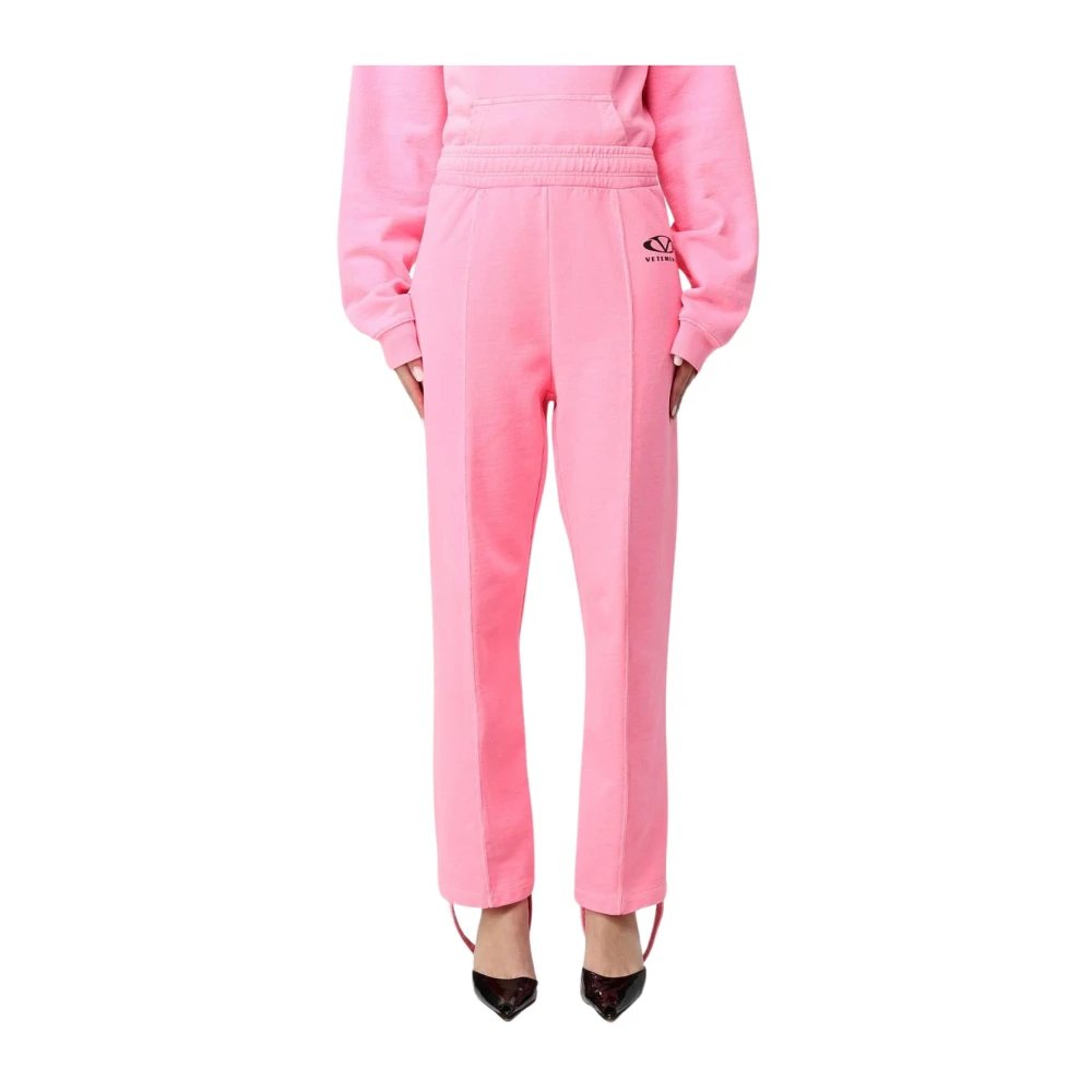 Vetements Pink Sweatpants, Female, Xs, Comfortable Knit Trousers With Stirrup Detail