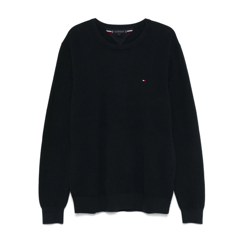 Tommy Hilfiger Blauwe Geborduurde Logo Trui Lange Mouwen Blue Heren