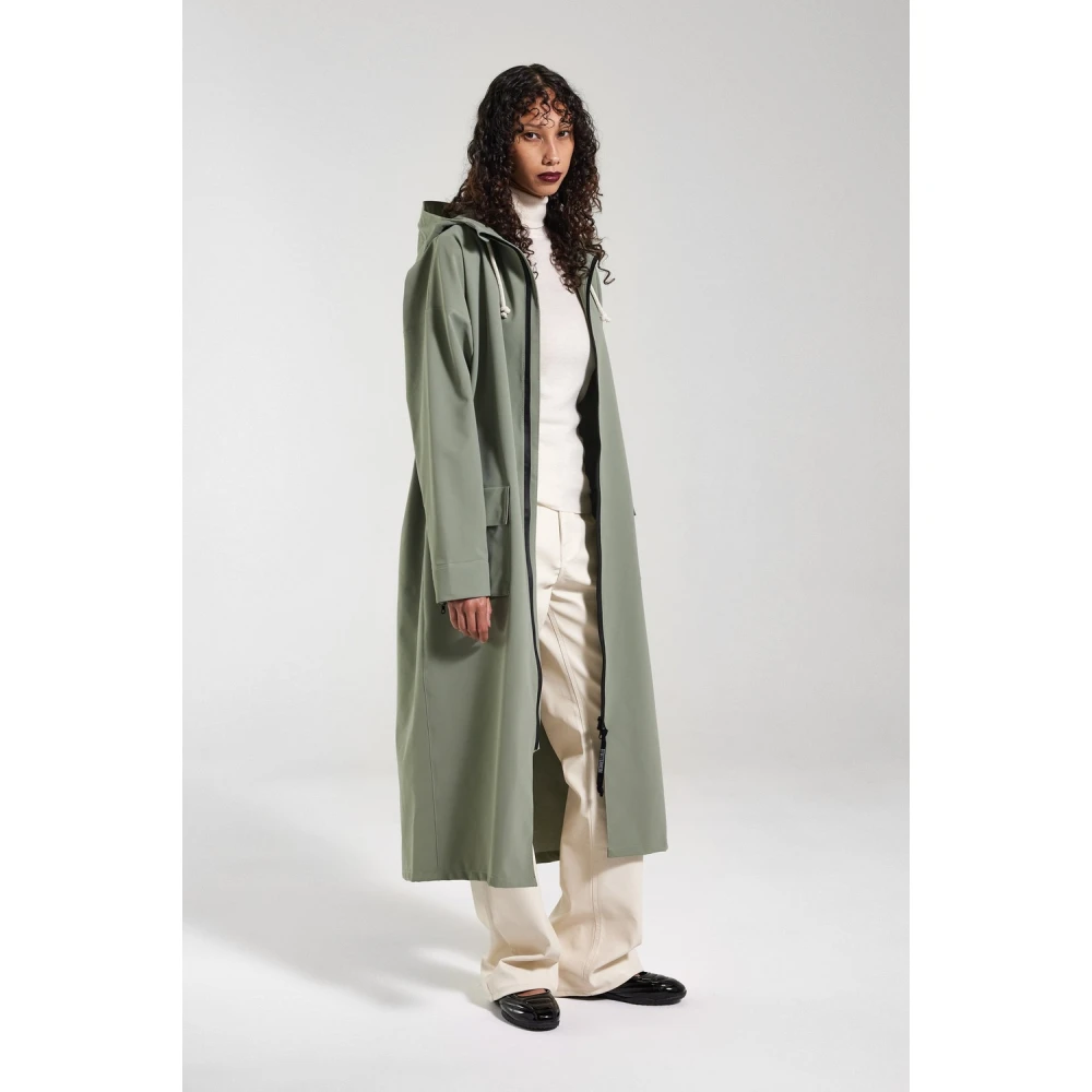 Stutterheim Matte Lange Regenjas met Aqua Guard Rits Green Dames