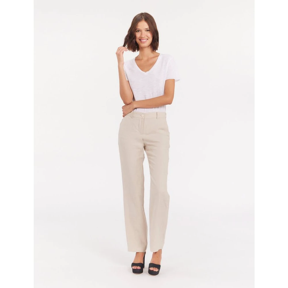 Ines De La Fressange Paris Rechte-Lijn Linnen Broek Beige Dames