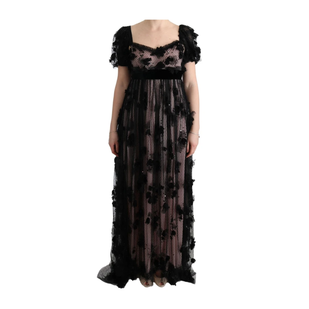 Dolce & Gabbana Women's Black Maxi Dresses, Xs, Pink Silk Applique Shift Dress