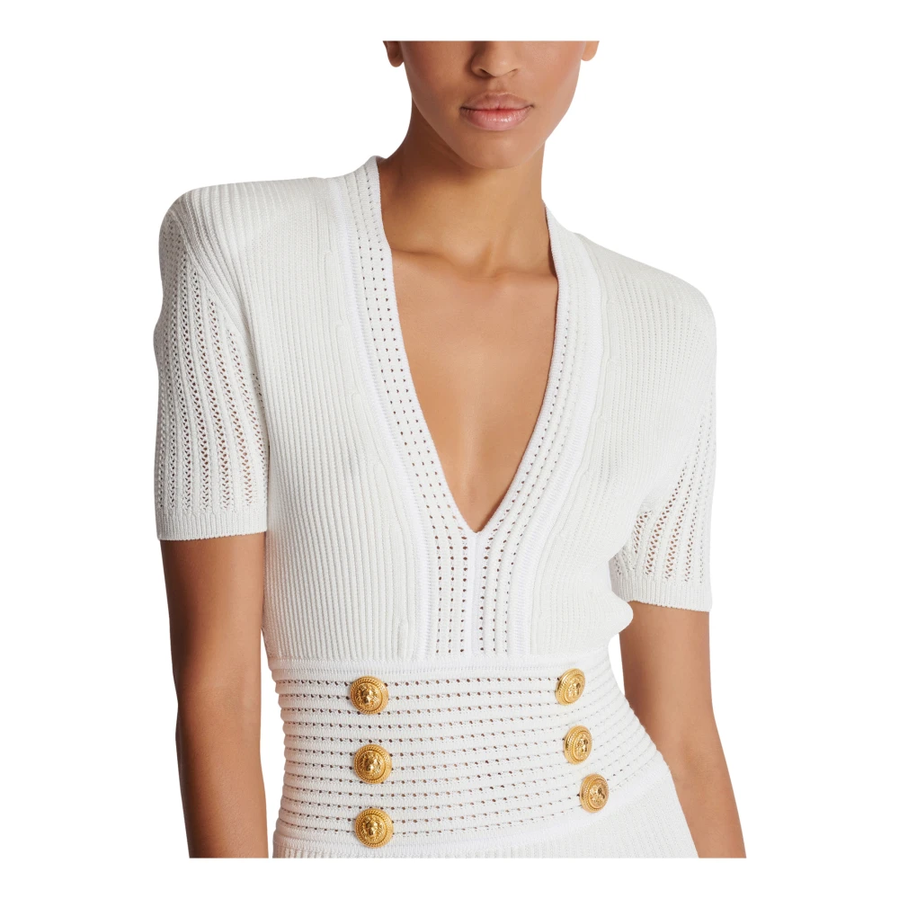 Balmain Uitlopende gebreide jurk White Dames