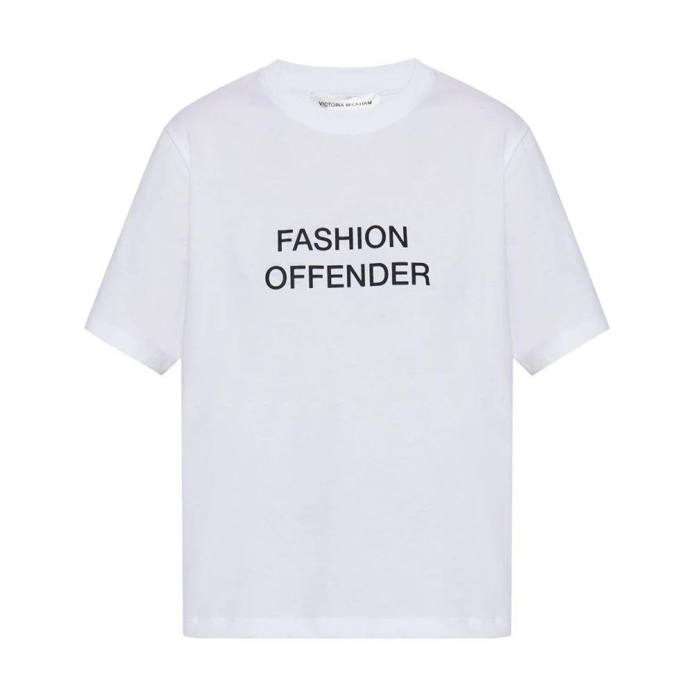 Victoria Beckham Wit Slogan Print Crew Neck T-shirt White Dames