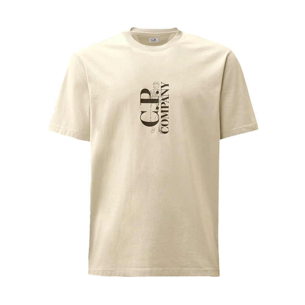 C.P. Company Katoenen Jersey T-shirt met Bedrukt Logo Beige Heren