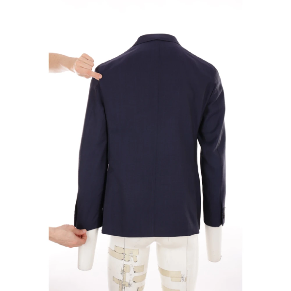 Caruso Blauwe Wol Single-Breasted Jas Blue Heren