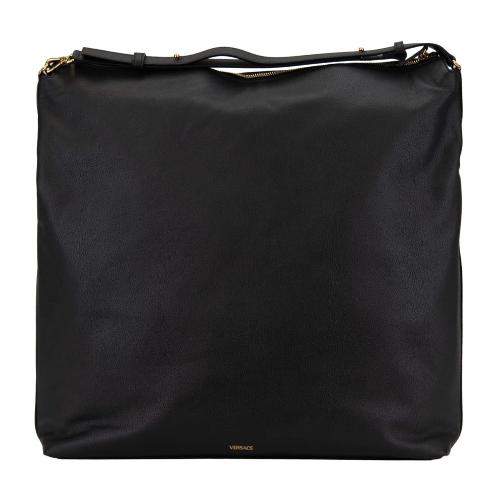 Versace Leren schoudertas met gouden logo Black Dames