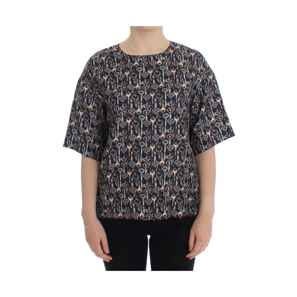 Dolce & Gabbana , Blouses, Female, Multicolor, Xs, Enchanted Sicily Silk Blouse With Key Print