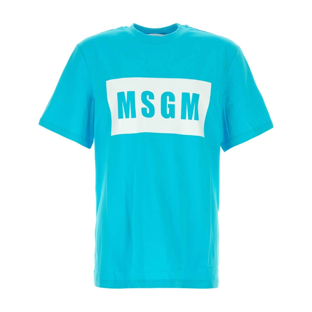 Msgm Men's Blue Light Cotton Tee - T-Shirts - L - Tops