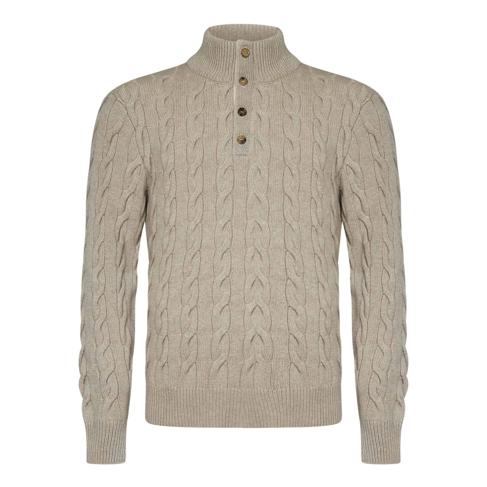 Ralph Lauren Beige Cable-Knit Cashmere Mockneck Sweater Beige, Herr