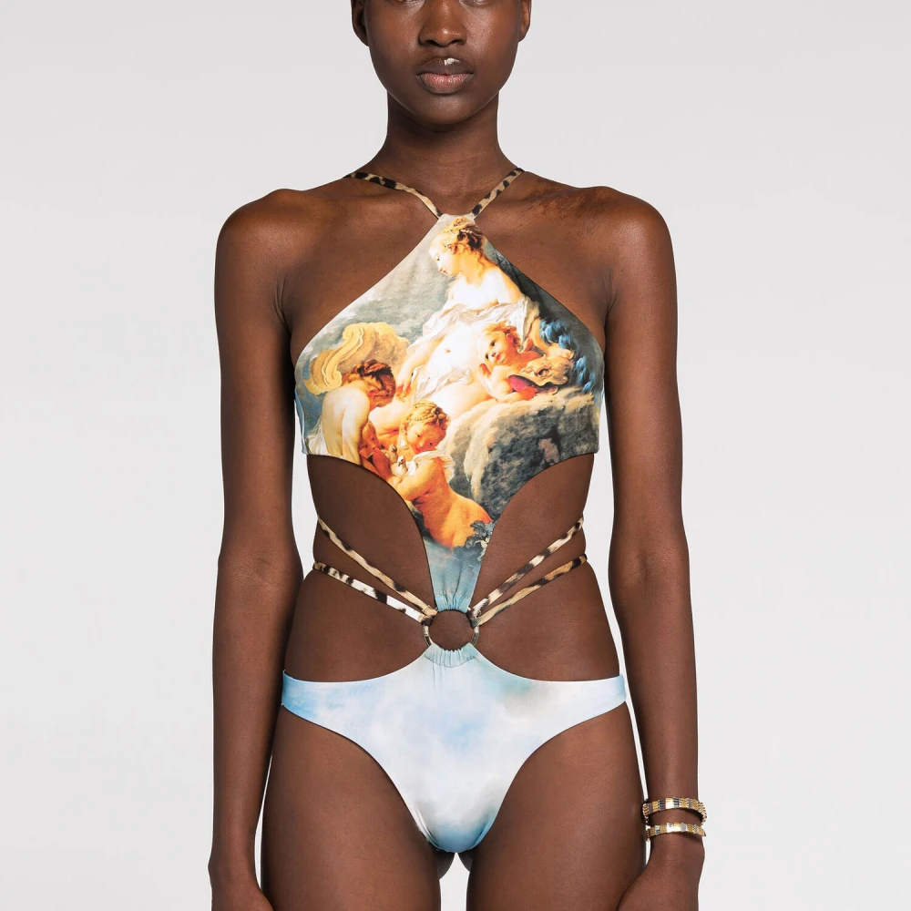 Roberto Cavalli Animalier Halternek Badpak met Cut-Outs Multicolor Dames