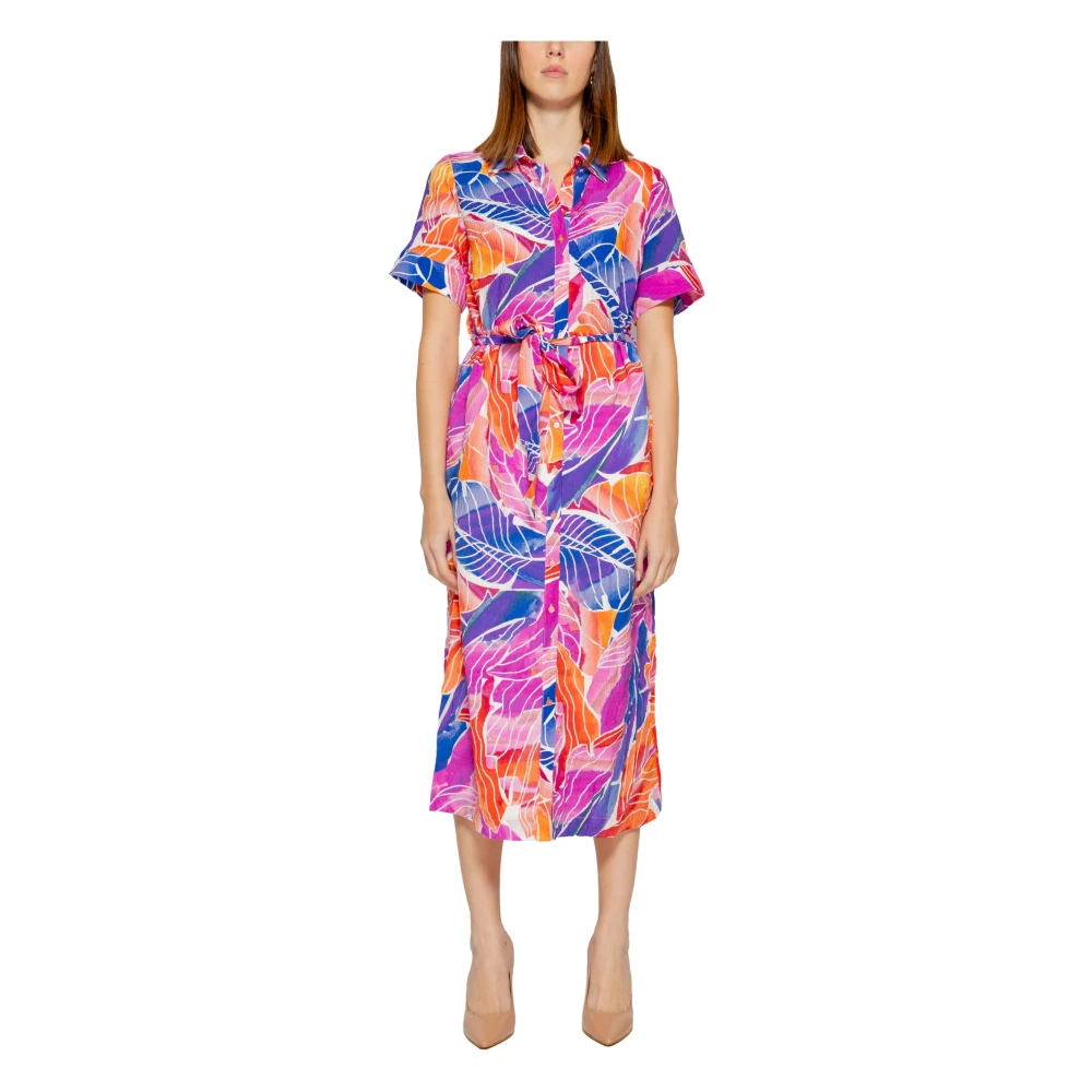 Vila Roze Jurk Knoopsluiting Korte Mouwen Multicolor Dames