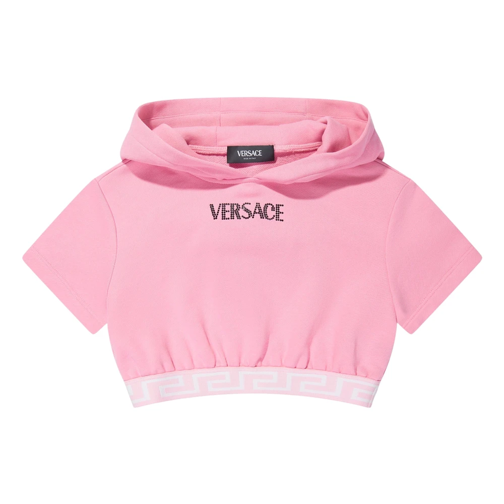Versace Women's Pink Logo Hoodie With Crystal Embellishment