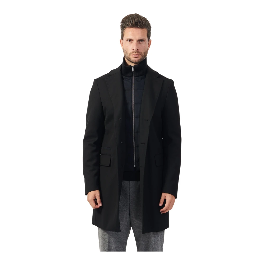 Boss Zwarte Wollen Jas Slim Fit Black Heren