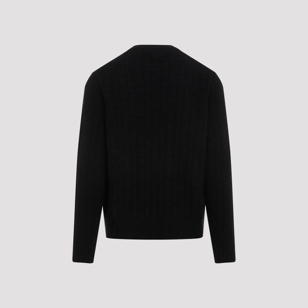 Prada Blauwe Wol Ronde Hals Sweater Aw24 Blue Heren