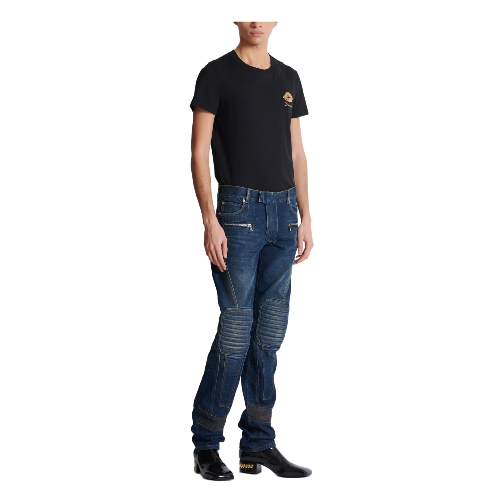 Balmain Denim straight-leg biker jeans Blue Heren