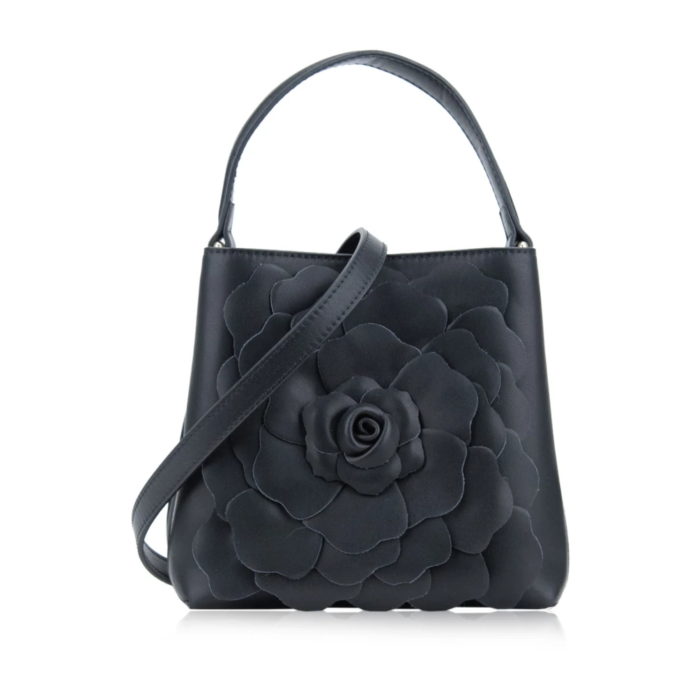 Tosca Blu Bloemen Schoudertas Magneetknoop Black Dames