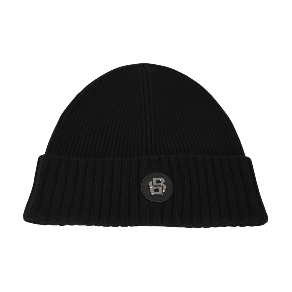 Hugo Boss Gebreide wollen muts met logopatch Black Unisex