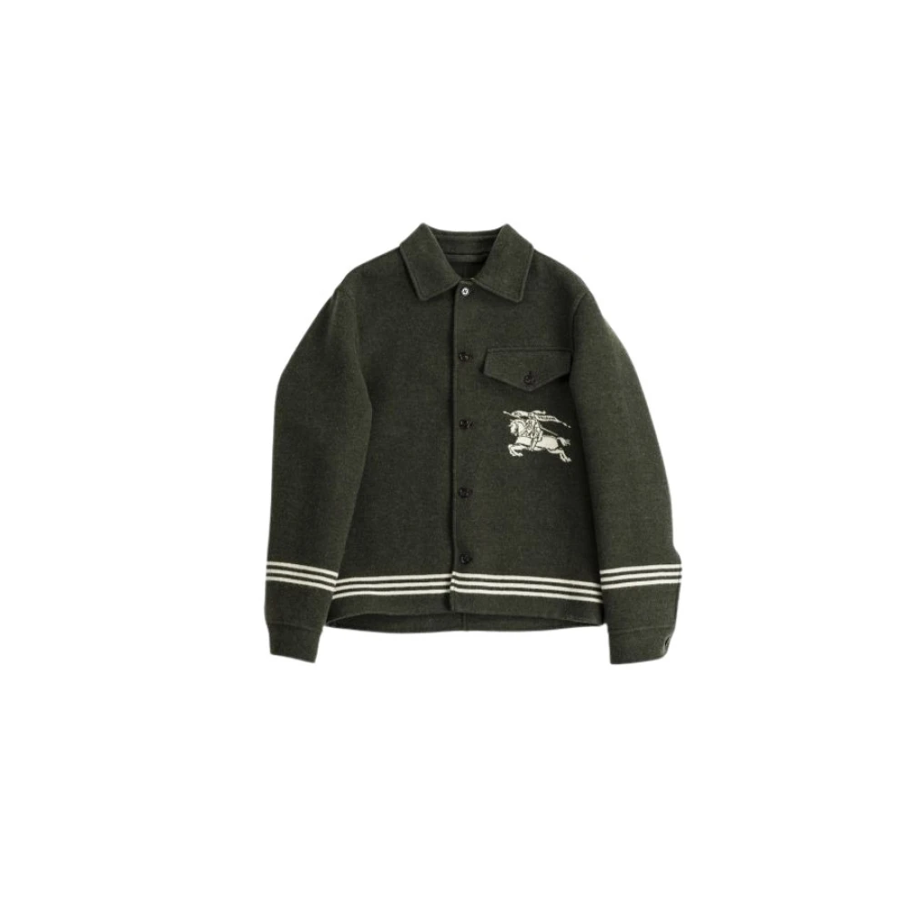 Burberry Khaki Wol Overshirt met Equestrian Design Green Heren