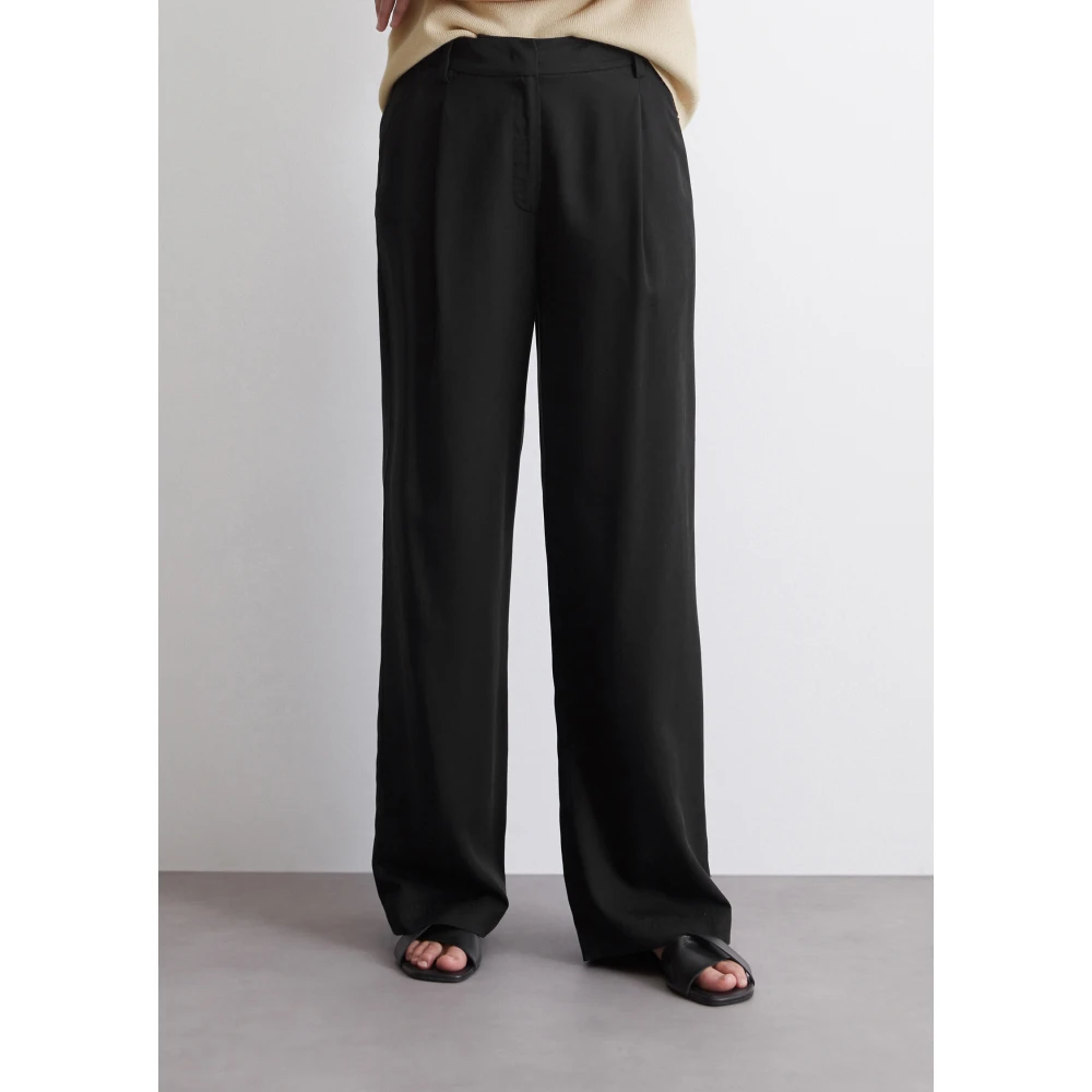 Marc O'Polo Rechte vloeiende geplooide broek Black Dames