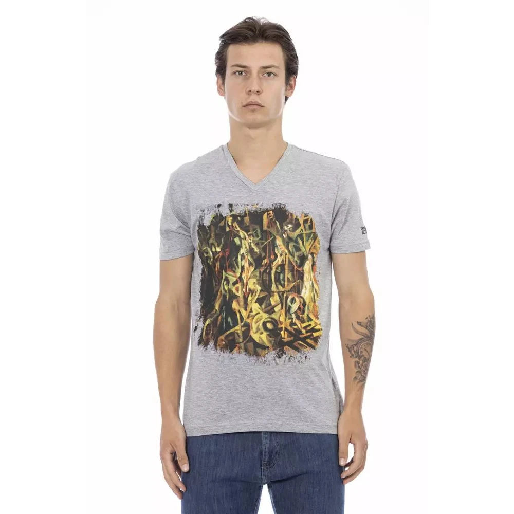 Trussardi Men's Gray T-Shirts, Xl, Action V-Neck T-Shirt In Grey