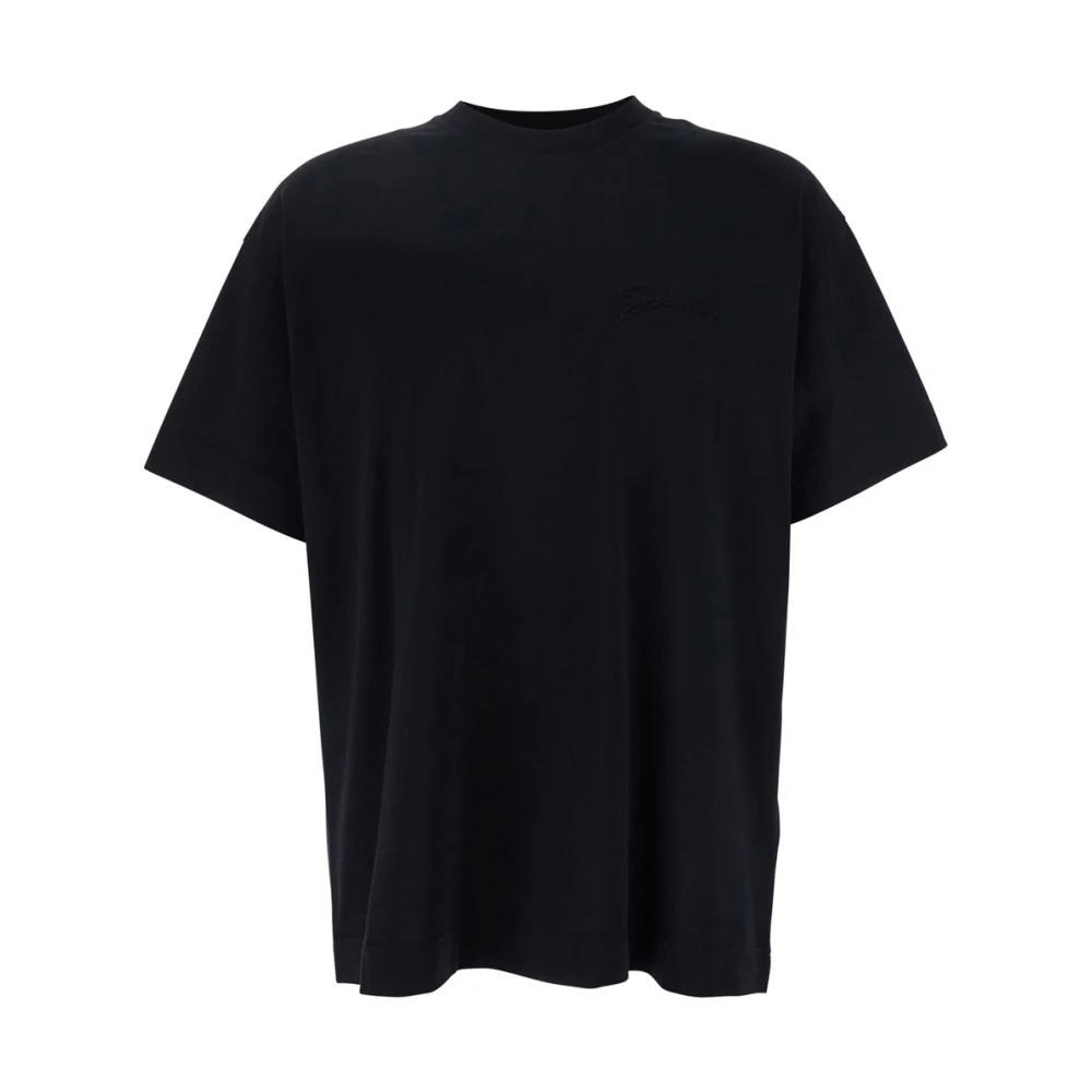 Givenchy Herr Svart Toppar M, Bomull, Crewneck T-Shirt Med Präglad Logotyp