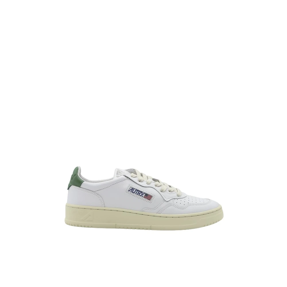 Autry Men's White Leather Trainers With Green Accents - Sneakers - 8 Uk - Shoes