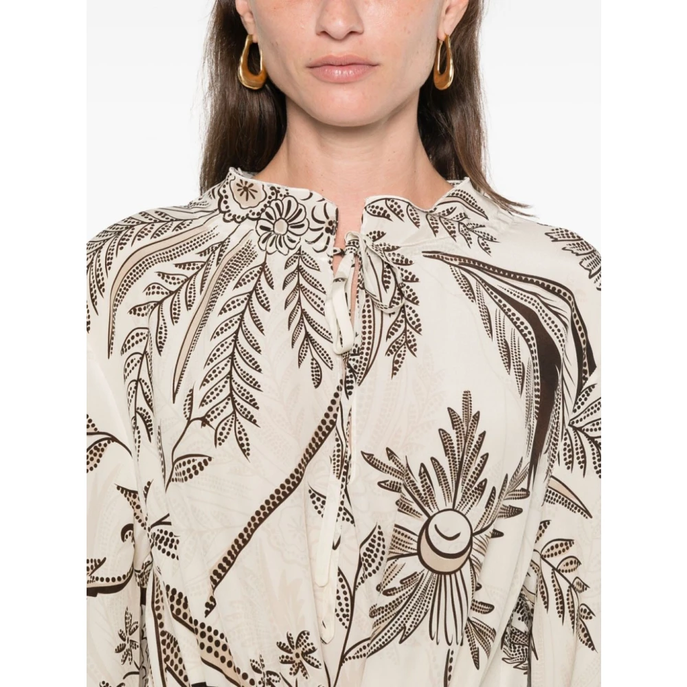 F.r.s For Restless Sleepers Botanische Print Zijden Jurk Beige Dames
