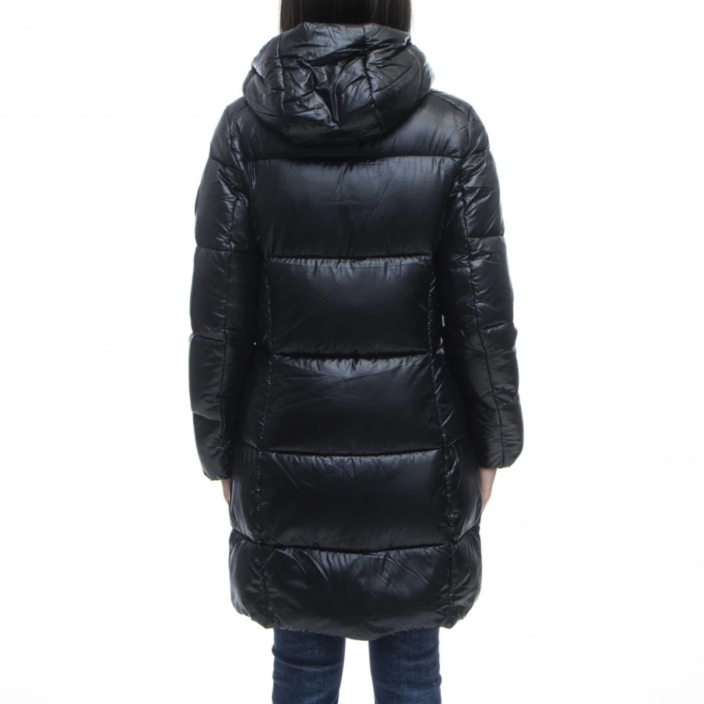 Save The Duck Zwarte Lange Donsjas Macro Stijl Black Dames