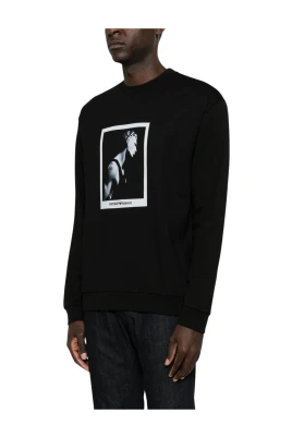 Sweatshirt med grafiskt tryck och rund hals