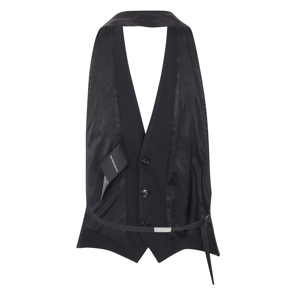Ann Demeulemeester Micro Waistcoat van Viscose Wol Black Dames