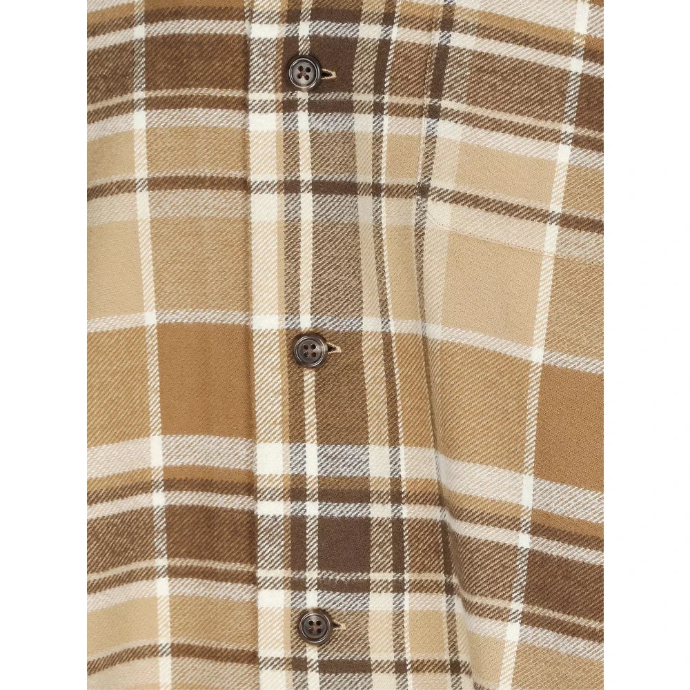 Ralph Lauren Geruite Geborstelde Katoenen Overhemd Brown Heren