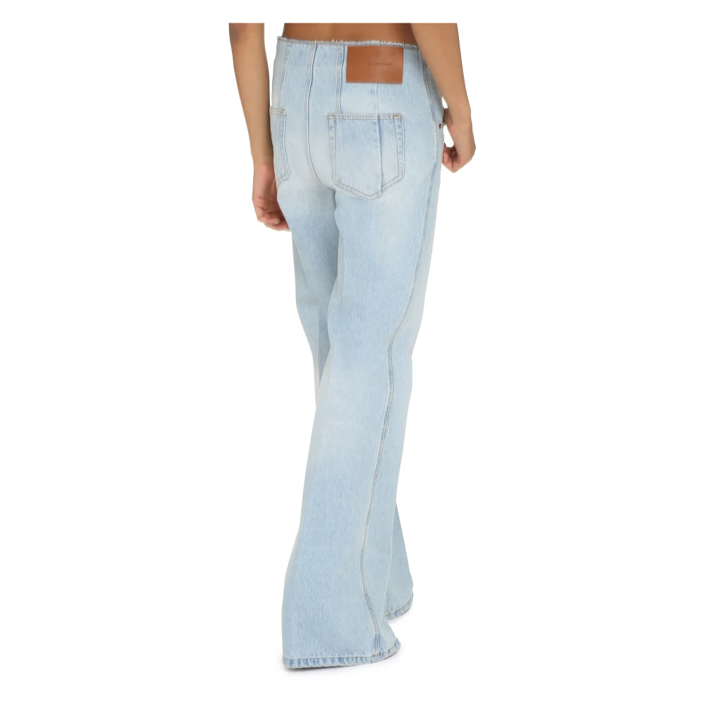 Victoria Beckham Flared jeans met leren logolabel Blue Dames