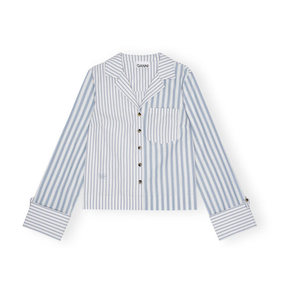 Ganni Blauw Gestreept Katoenen Overhemd Blue Dames