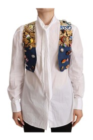 Multicolor Embellished Waist Coat Cotton Top