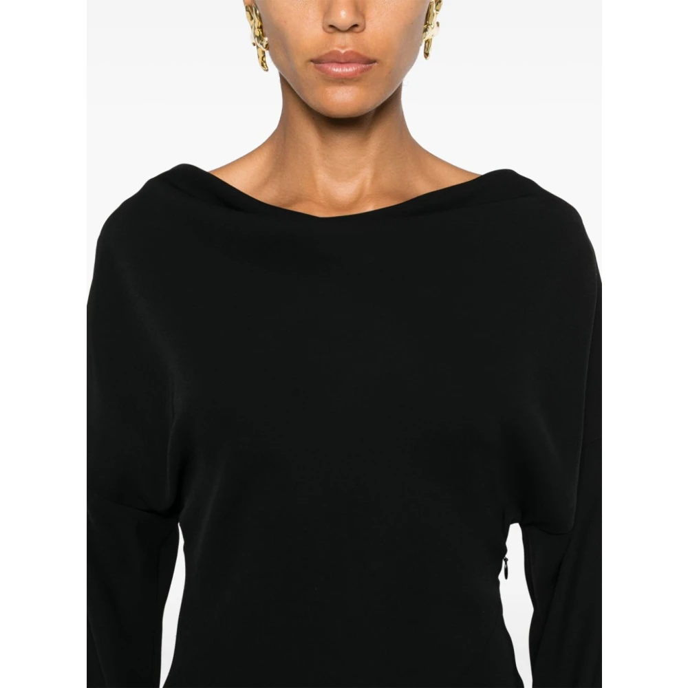 P.a.r.o.s.h. Zwarte Textuur Jurk Boothals Wijd Uitlopende Rok Black Dames