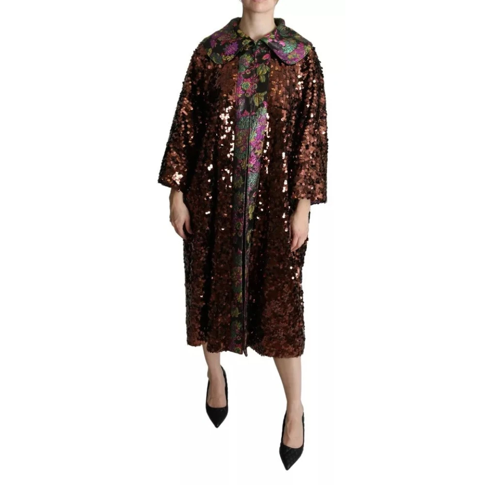 Dolce & Gabbana , Single-Breasted Coats, Female, Multicolor, S, Long Coat
