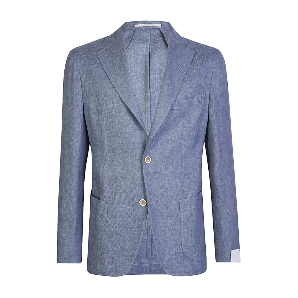 Eleventy Zachte Patch Pocket Linnen Wol Zijde Jas Blue Heren