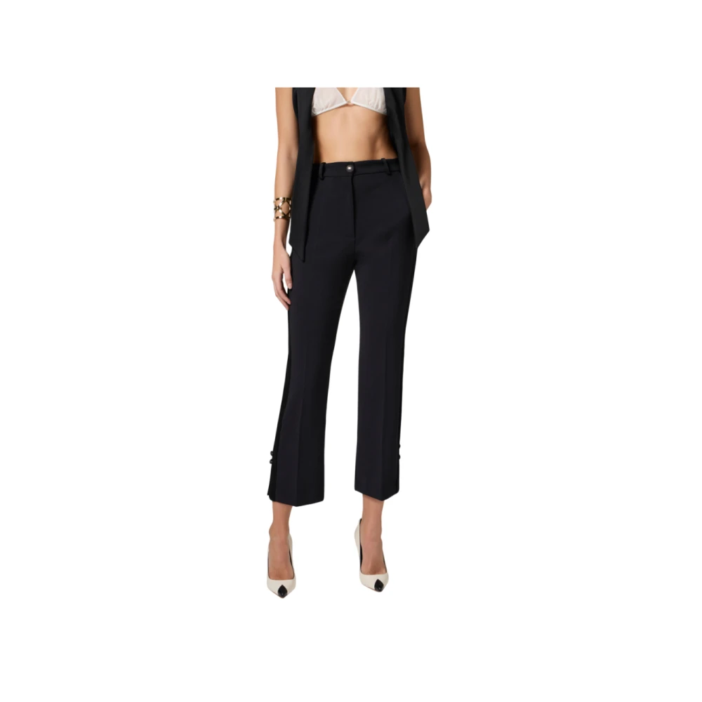 Elisabetta Franchi Zwarte Smokingbroek met Satijnen Banden Black Dames