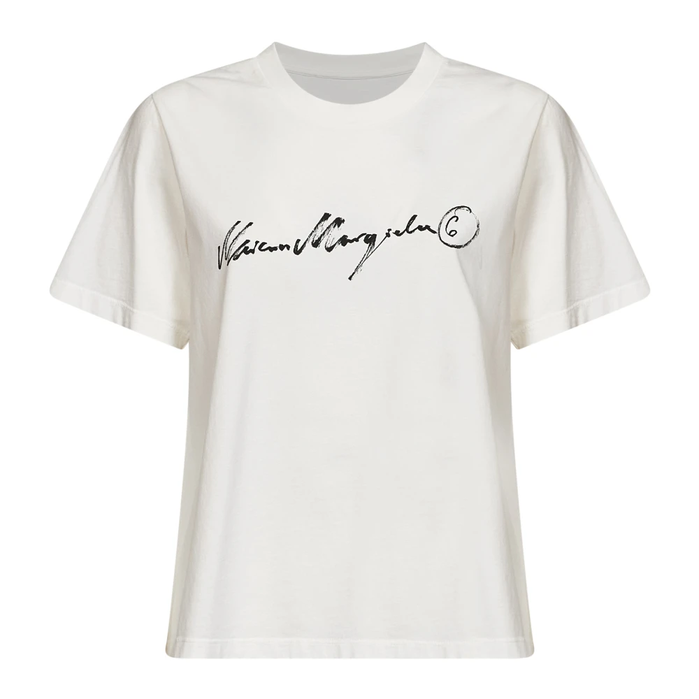 Mm6 Maison Margiela Overdyed Jersey Printed T-Shirt - Female - T-Shirts - White - S - Tops
