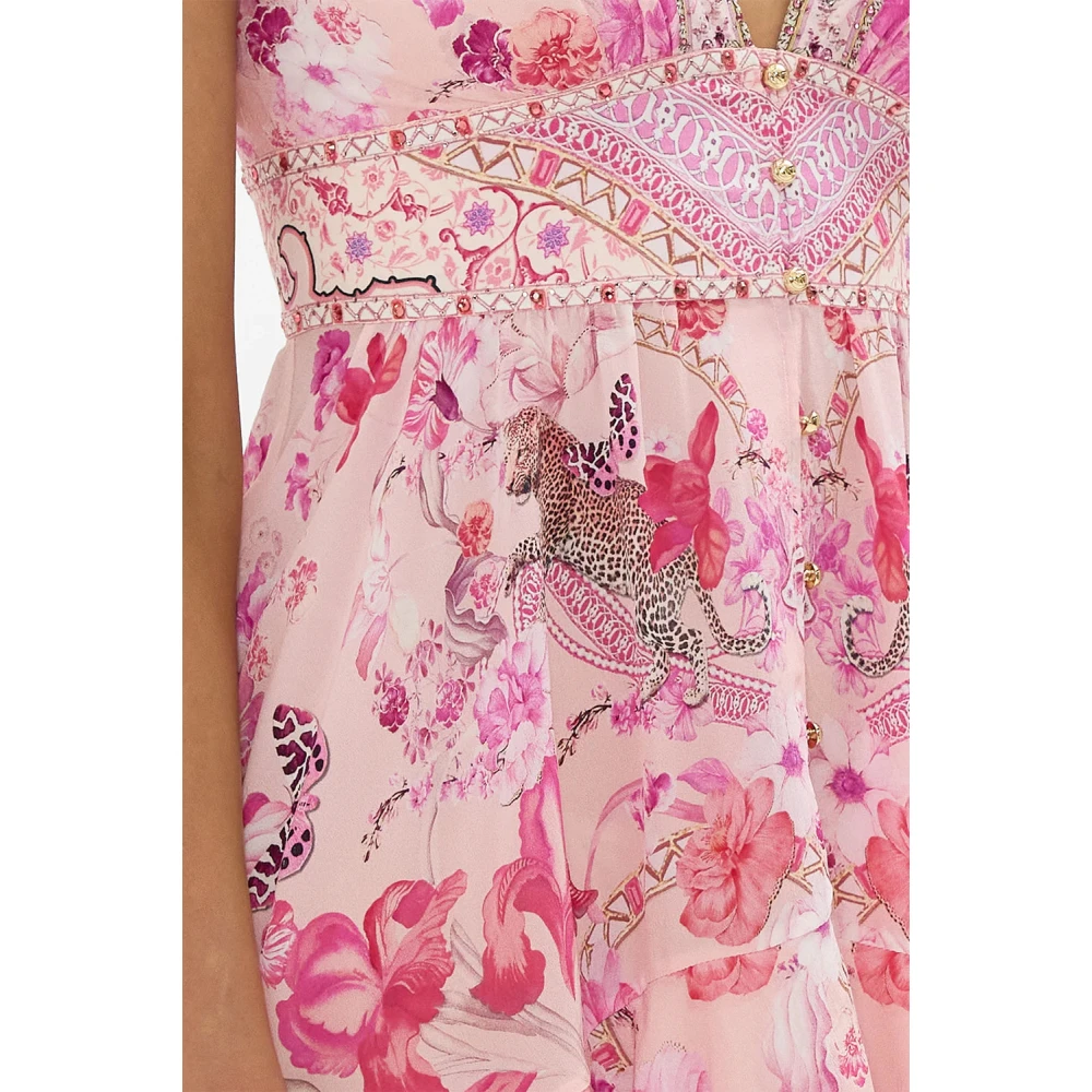 Camilla Botanische Novelle Zijden Frill Jurk Pink Dames