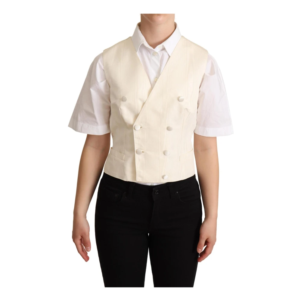 Dolce & Gabbana Women's Beige Silk Sleeveless Waistcoat Vest, Elegant Style