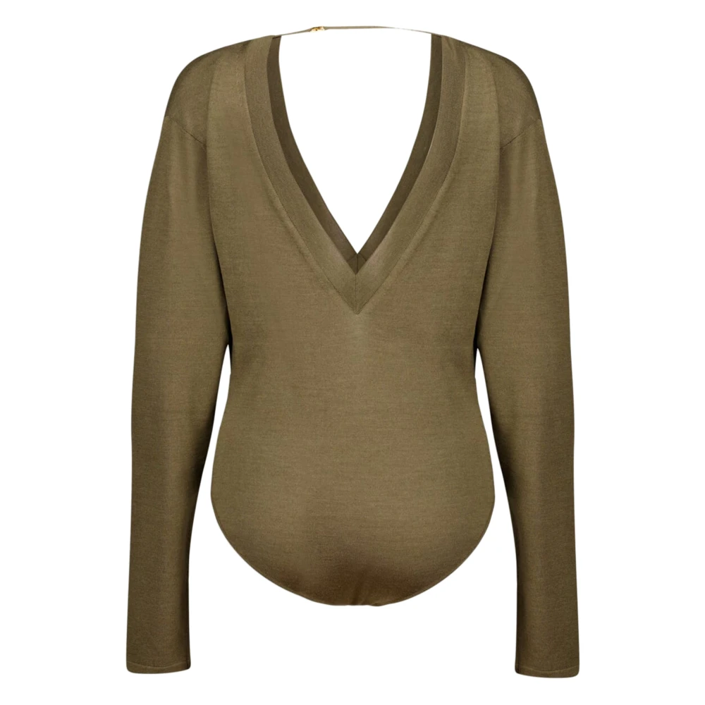 Saint Laurent Groene Mesh Bodysuit met V-hals Green Dames
