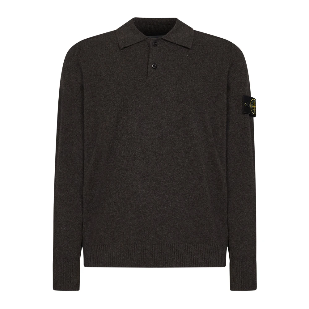 Stone Island Virgin Wool Polo Jumper - Male - Round-Neck Knitwear - Brown - 2XL - Knitwear
