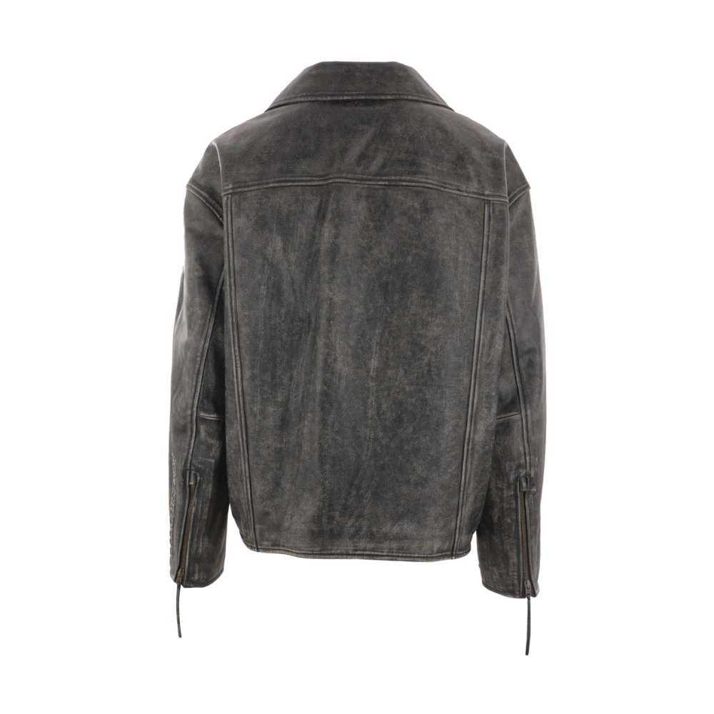 Acne Studios Zwarte Bikerjas Vintage Stijl Black Heren