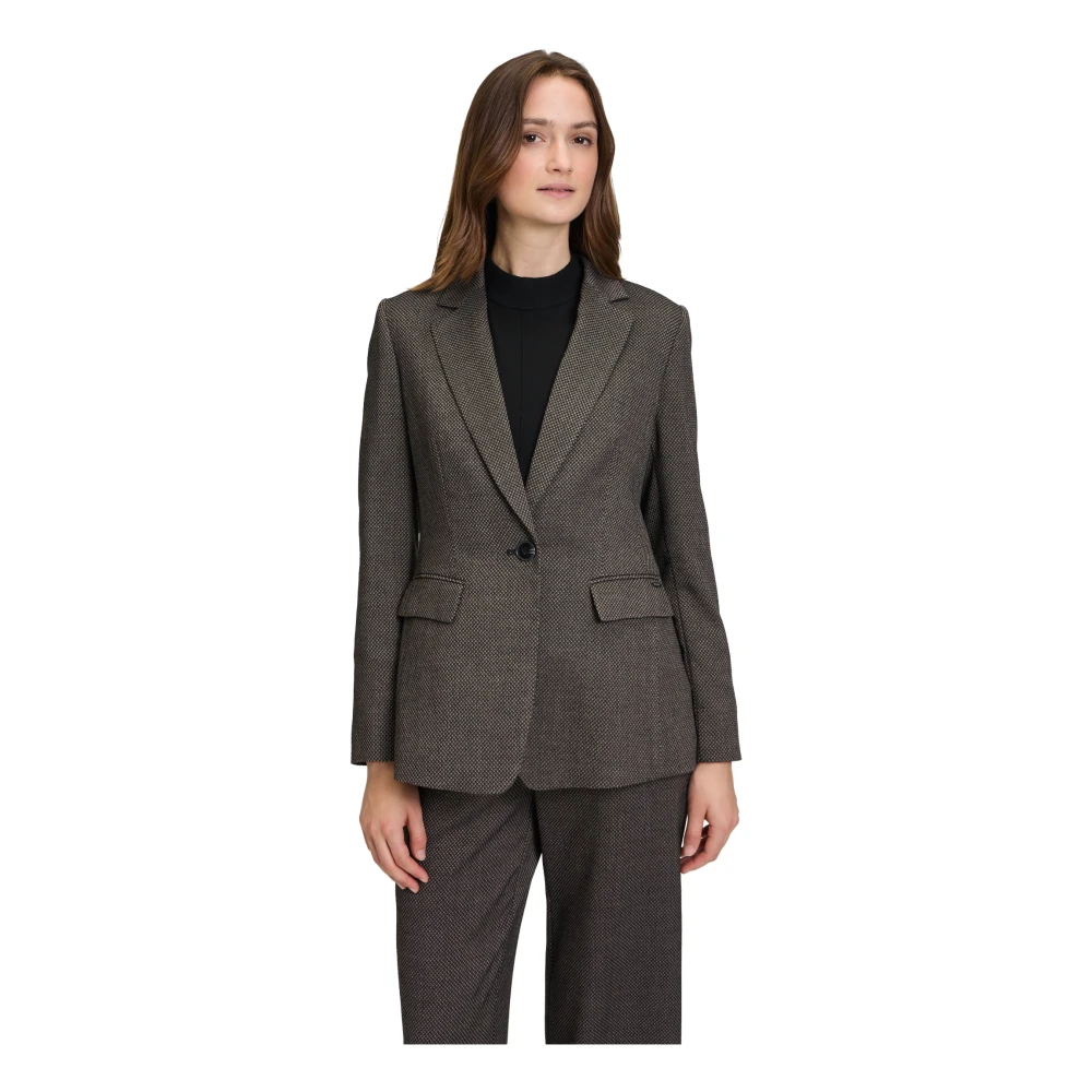 Betty & Co Gestreepte Lange Blazer met Zakken Black Dames