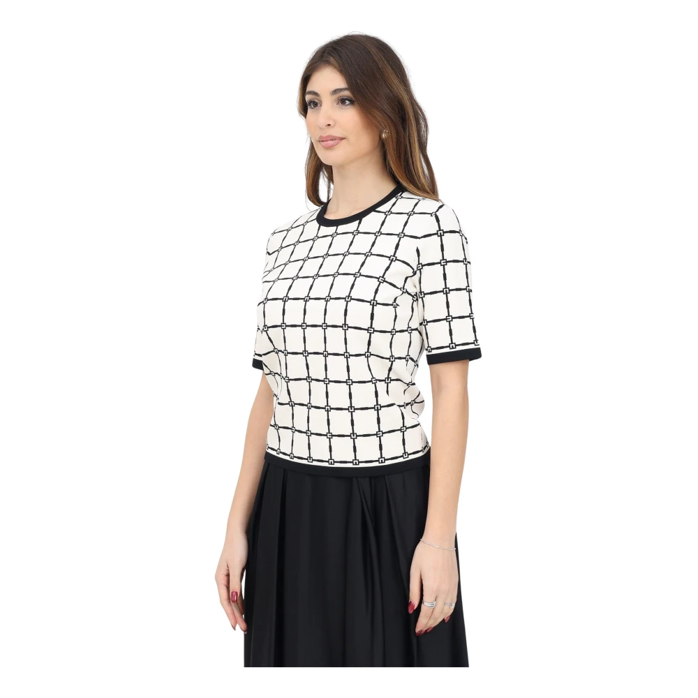 Elisabetta Franchi Geometrisch Ruitpatroon Witte Top White Dames
