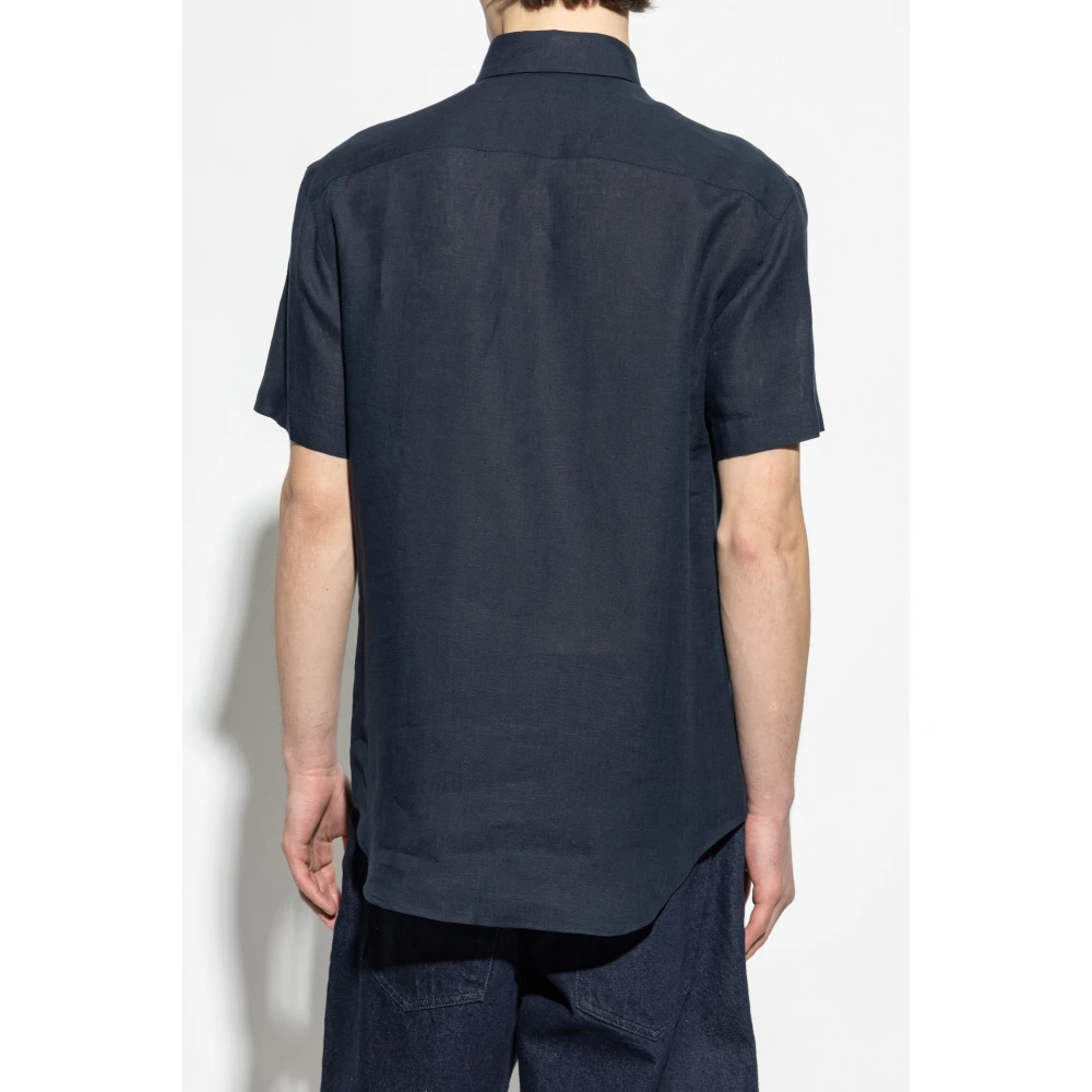Giorgio Armani Linnen shirt met korte mouwen Blue Heren