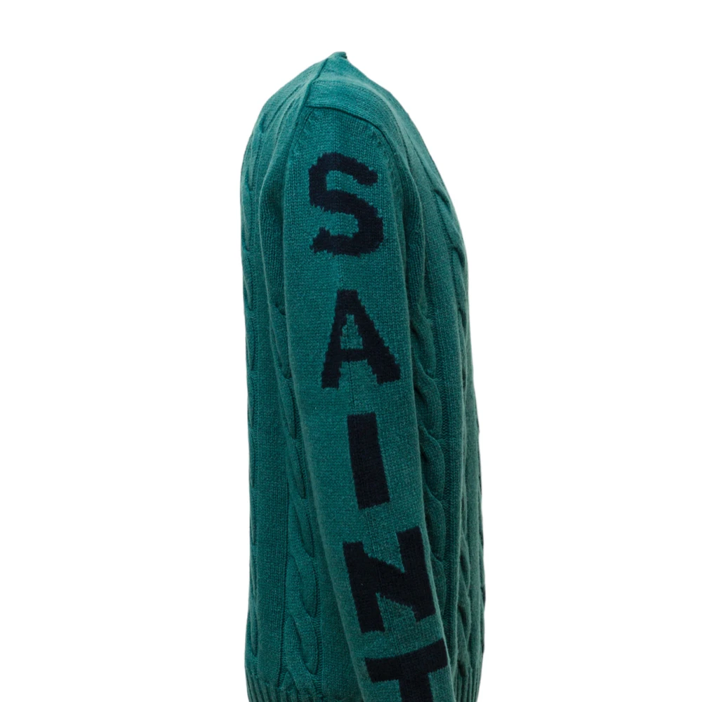 MC2 Saint Barth Militairgroene kabeltrui met Off-Piste jacquardprint Multicolor Heren